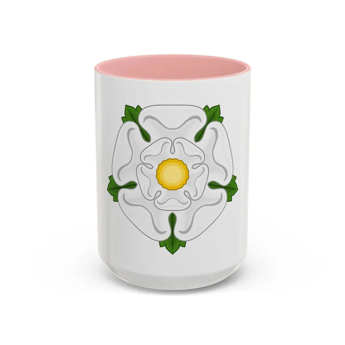 White Rose Badge of York - Accent Coffee Mug 15oz Pink - Go Mug Yourself