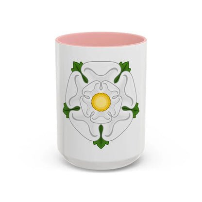 White Rose Badge of York - Accent Coffee Mug 15oz Pink - Go Mug Yourself