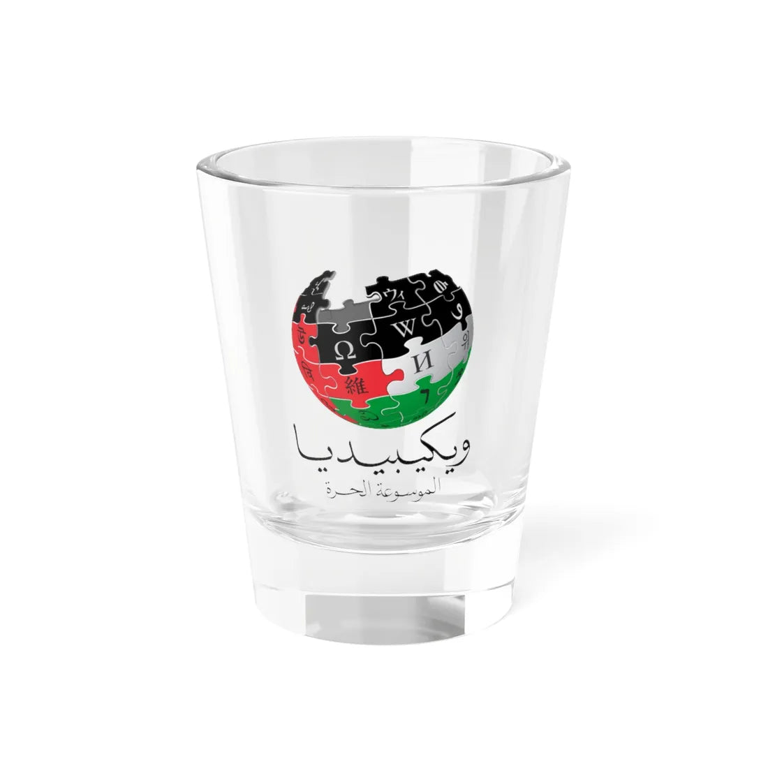 Wikipedia-logo-ar-PalestineFlag-NoDhamma (Palestine) Shot Glass 1.5oz 1.5oz - Go Mug Yourself