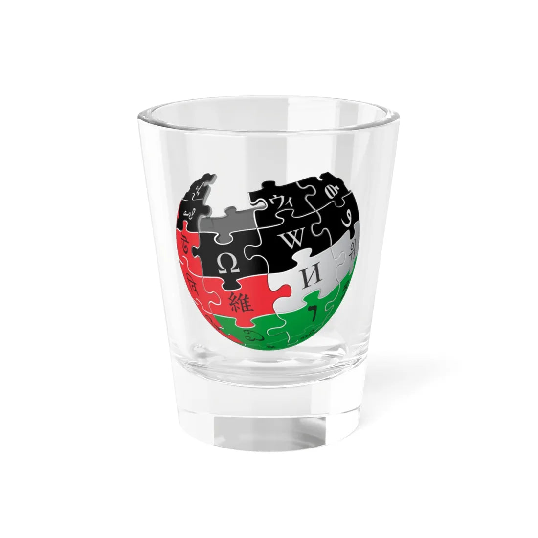 Wikipedia-logo-v2-Palestine colors (Palestine) Shot Glass 1.5oz 1.5oz - Go Mug Yourself