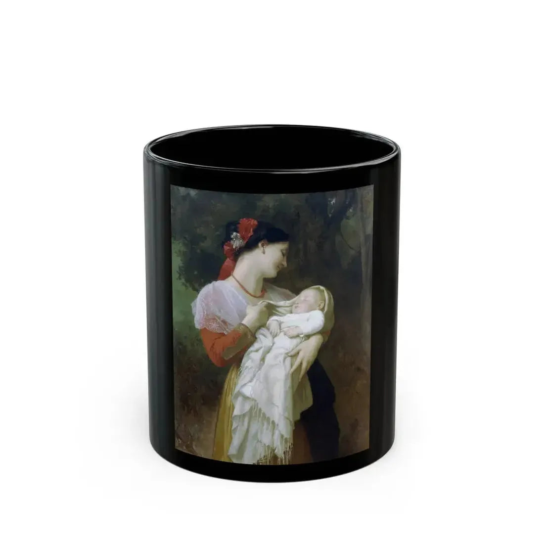 William Adolphe Bouguereau (1825-1905) Maternal Admiration - Black Coffee Mug 11oz - Go Mug Yourself