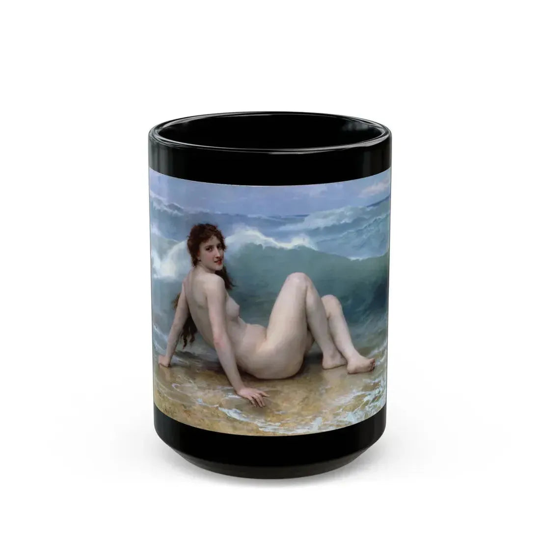 William Adolphe Bouguereau (1825-1905) The Wave - Black Coffee Mug 15oz - Go Mug Yourself