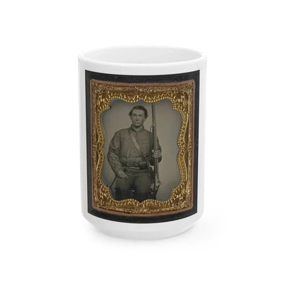 William Jenkins, North Carolina Soldier, In Artillery Uniform, With Percussion Musket Converted From A Flintlock Musket (U.S. Civil War) White Coffee Mug 15oz - Go Mug Yourself