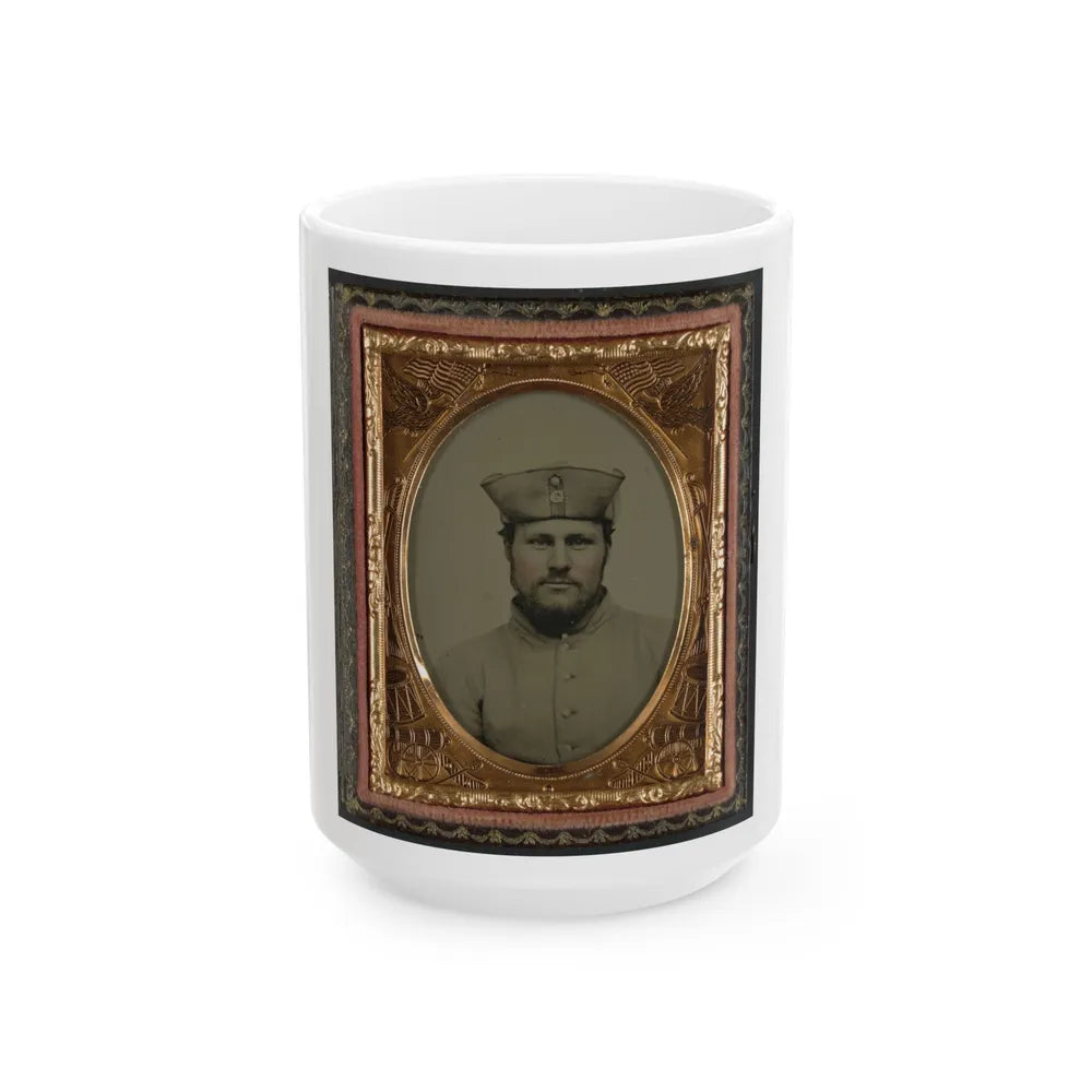 William W. Smith Of Company G And Company K, 4th Massachusetts Infantry Regiment In Uniform And Tricorn Hat (U.S. Civil War) White Coffee Mug-15oz-Go Mug Yourself