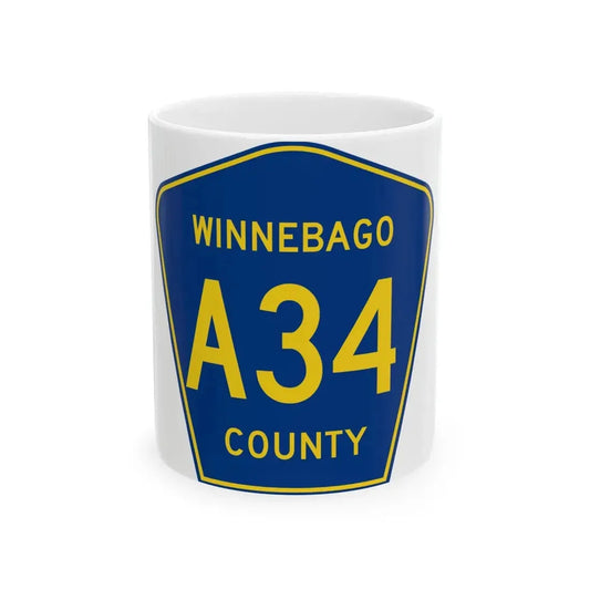 Winnebago County Route A34 IA (Iowa) (Road Sign) White Coffee Mug 11oz - Go Mug Yourself