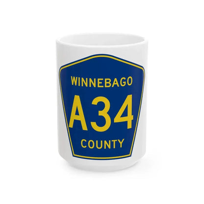 Winnebago County Route A34 IA (Iowa) (Road Sign) White Coffee Mug 15oz - Go Mug Yourself