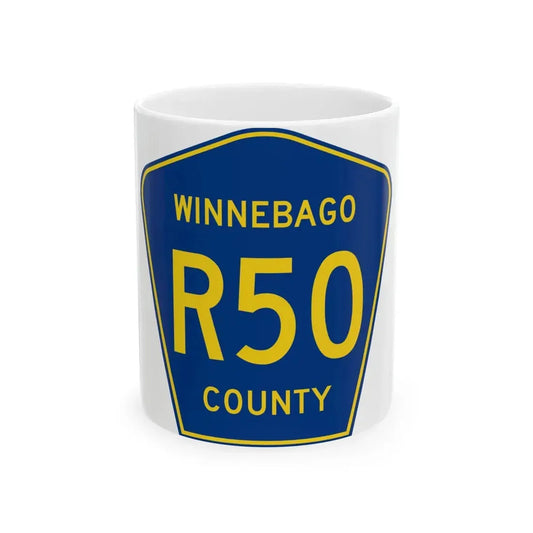 Winnebago County Route R50 IA (Iowa) (Road Sign) White Coffee Mug 11oz - Go Mug Yourself