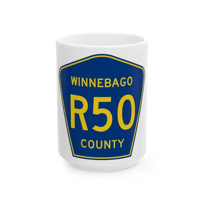 Winnebago County Route R50 IA (Iowa) (Road Sign) White Coffee Mug 15oz - Go Mug Yourself