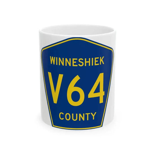 Winneshiek County Route V64 IA (Iowa) (Road Sign) White Coffee Mug 11oz - Go Mug Yourself