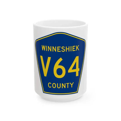 Winneshiek County Route V64 IA (Iowa) (Road Sign) White Coffee Mug 15oz - Go Mug Yourself