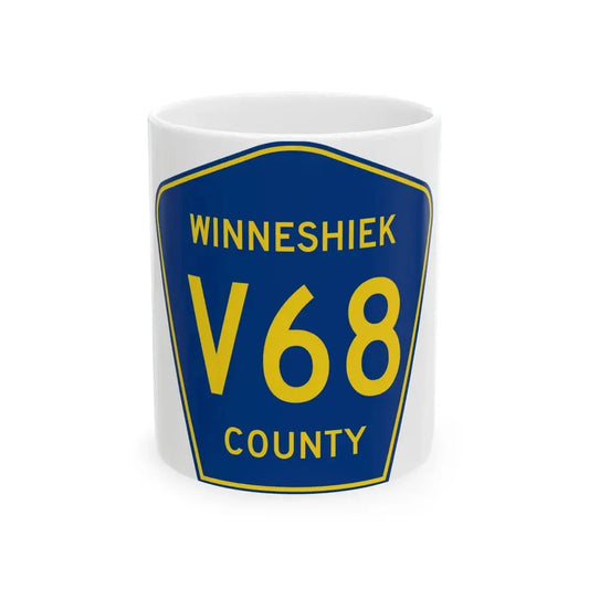 Winneshiek County Route V68 IA (Iowa) (Road Sign) White Coffee Mug 11oz - Go Mug Yourself