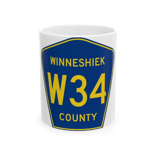 Winneshiek County Route W34 IA (Iowa) (Road Sign) White Coffee Mug 11oz - Go Mug Yourself