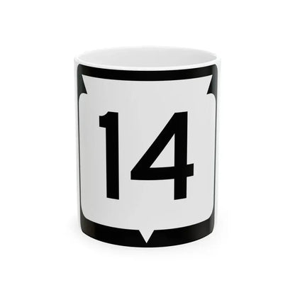 WIS 14 (Wisconsin) (Road Sign) White Coffee Mug 11oz - Go Mug Yourself