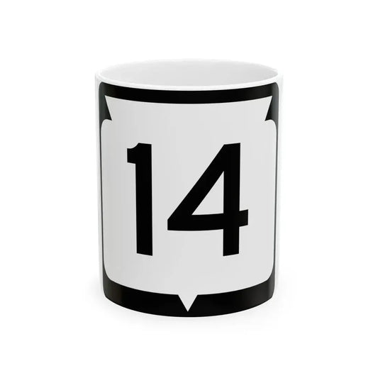 WIS 14 (Wisconsin) (Road Sign) White Coffee Mug 11oz - Go Mug Yourself