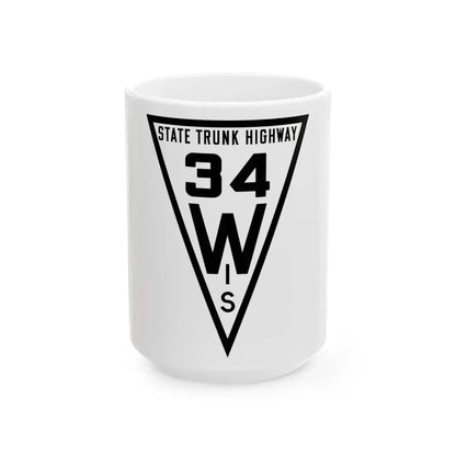 WIS 34 1919 (Wisconsin) (Road Sign) White Coffee Mug 15oz - Go Mug Yourself