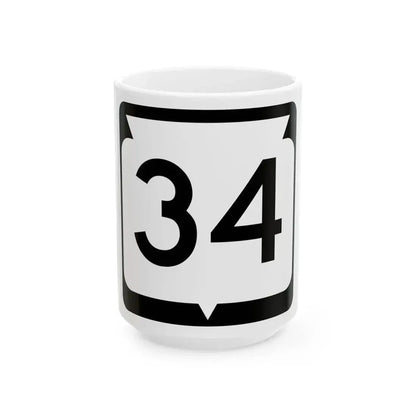 WIS 34 (Wisconsin) (Road Sign) White Coffee Mug 15oz - Go Mug Yourself