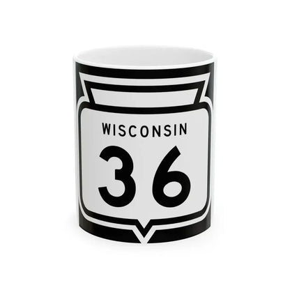 WIS 36 1958 (Wisconsin) (Road Sign) White Coffee Mug 11oz - Go Mug Yourself