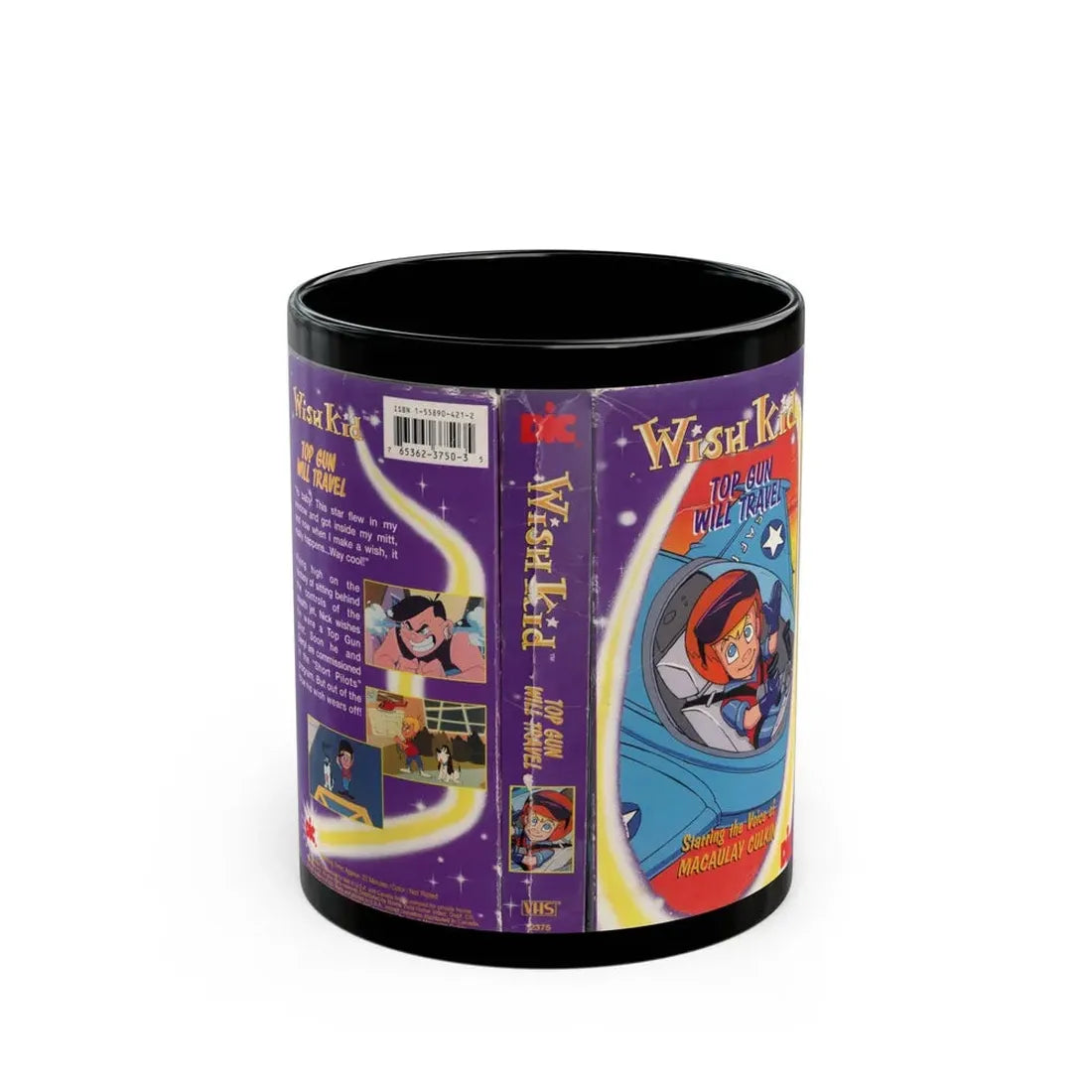 WISH KID TOP GUN WILL TRAVEL (VHS COVER) - Black Coffee Mug 11oz - Go Mug Yourself