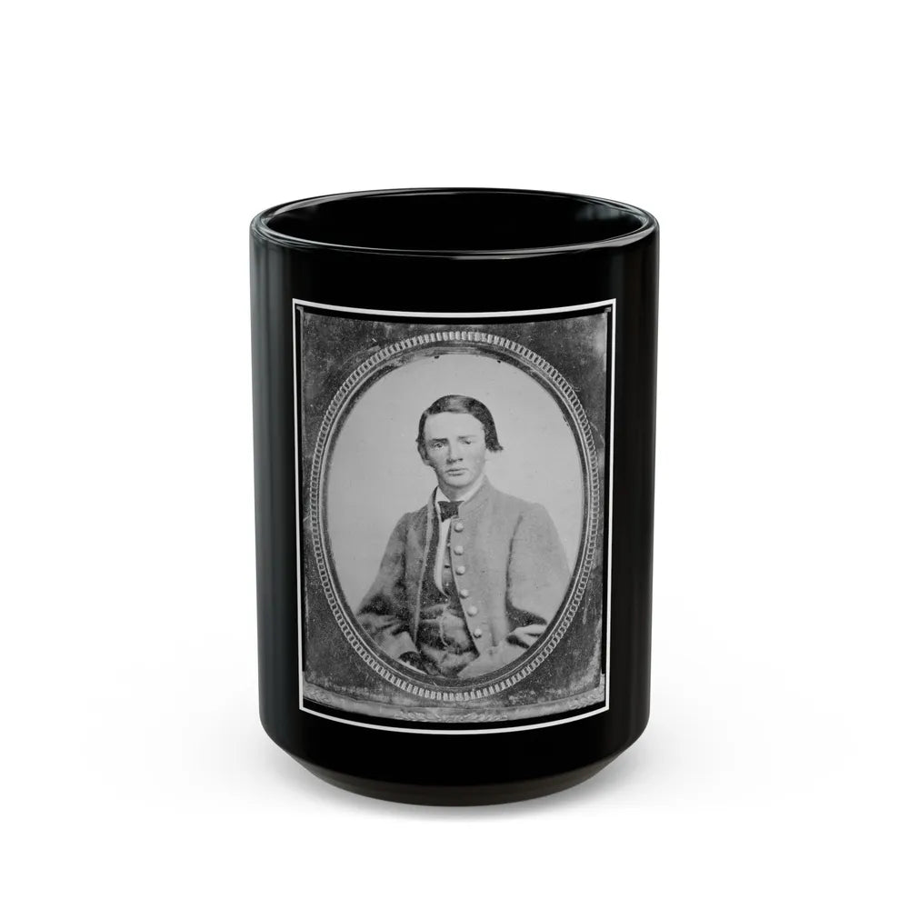 Wm. Francis Jones, Pvt., 5th Virginia Cavalry, C.S.A., Half-Length Portrait, Seated, Facing Front (U.S. Civil War) Black Coffee Mug-15oz-Go Mug Yourself
