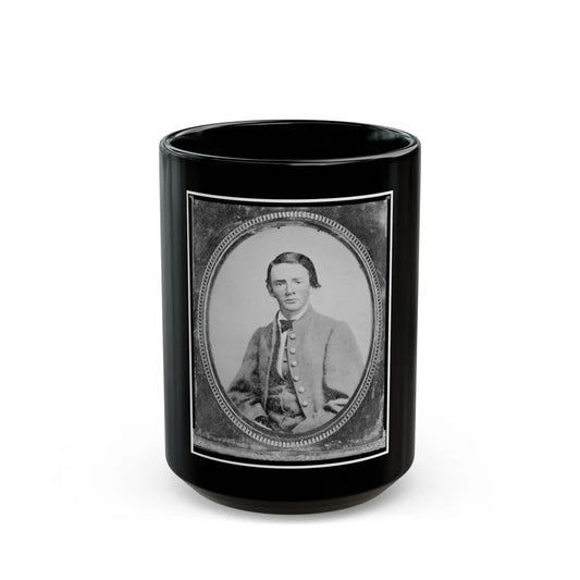 Wm. Francis Jones, Pvt., 5th Virginia Cavalry, C.S.A., Half-Length Portrait, Seated, Facing Front (U.S. Civil War) Black Coffee Mug-15oz-Go Mug Yourself