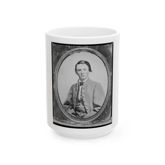 Wm. Francis Jones, Pvt., 5th Virginia Cavalry, C.S.A., Half-Length Portrait, Seated, Facing Front (U.S. Civil War) White Coffee Mug-15oz-Go Mug Yourself