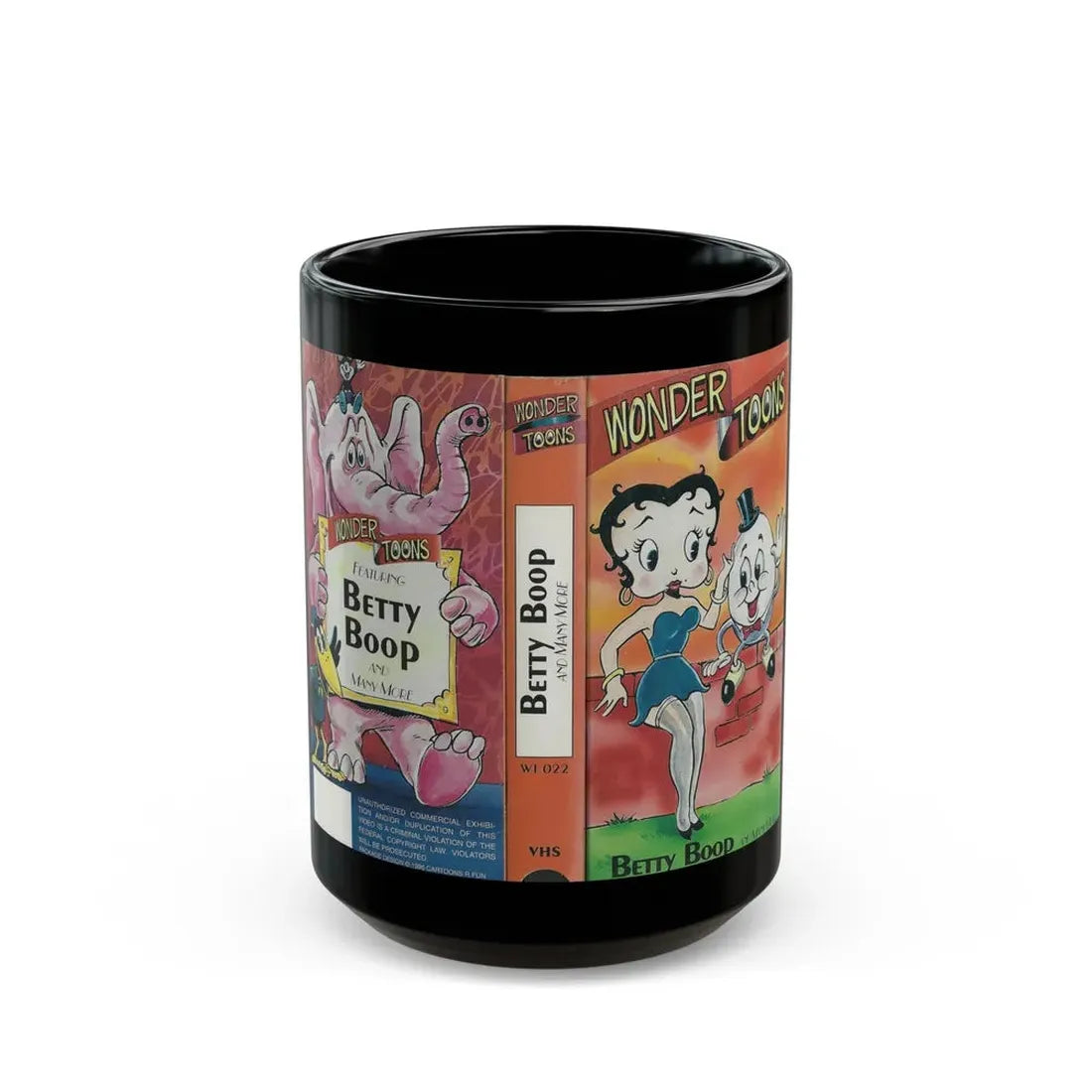 WONDER TOONS BETTY BOOP (VHS COVER) - Black Coffee Mug 15oz - Go Mug Yourself