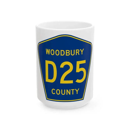 Woodbury County Route D25 IA (Iowa) (Road Sign) White Coffee Mug 15oz - Go Mug Yourself