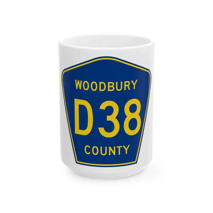 Woodbury County Route D38 IA (Iowa) (Road Sign) White Coffee Mug 15oz - Go Mug Yourself
