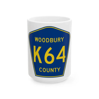 Woodbury County Route K64 IA (Iowa) (Road Sign) White Coffee Mug 15oz - Go Mug Yourself