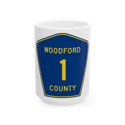 Woodford County 1 (Illinois) (Road Sign) White Coffee Mug 15oz - Go Mug Yourself