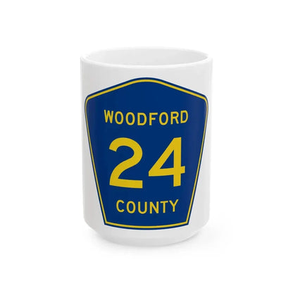 Woodford County 24 (Illinois) (Road Sign) White Coffee Mug 15oz - Go Mug Yourself