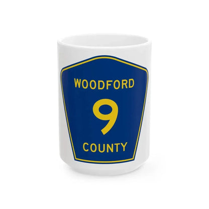 Woodford County 9 (Illinois) (Road Sign) White Coffee Mug 15oz - Go Mug Yourself