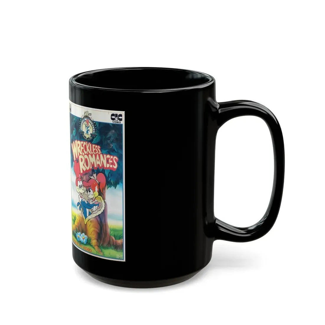 WOODY WOODPECKER WRECKLESS ROMANCES (VHS COVER) - Black Coffee Mug - Go Mug Yourself