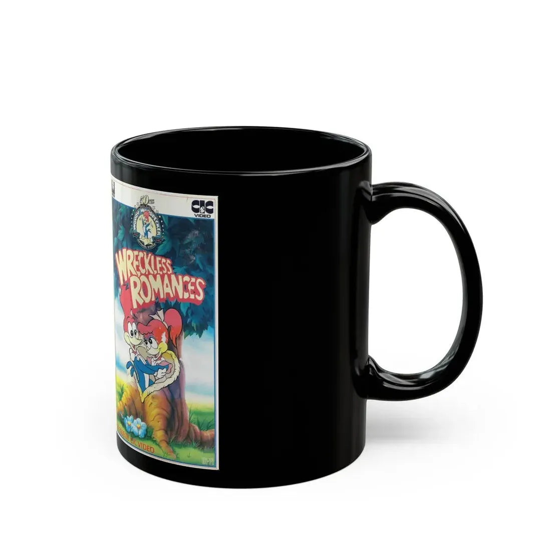 WOODY WOODPECKER WRECKLESS ROMANCES (VHS COVER) - Black Coffee Mug - Go Mug Yourself