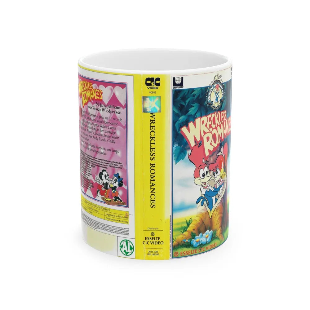 WOODY WOODPECKER WRECKLESS ROMANCES (VHS COVER) - White Coffee Mug-11oz-Go Mug Yourself