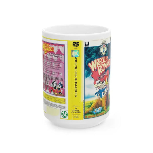 WOODY WOODPECKER WRECKLESS ROMANCES (VHS COVER) - White Coffee Mug 15oz - Go Mug Yourself
