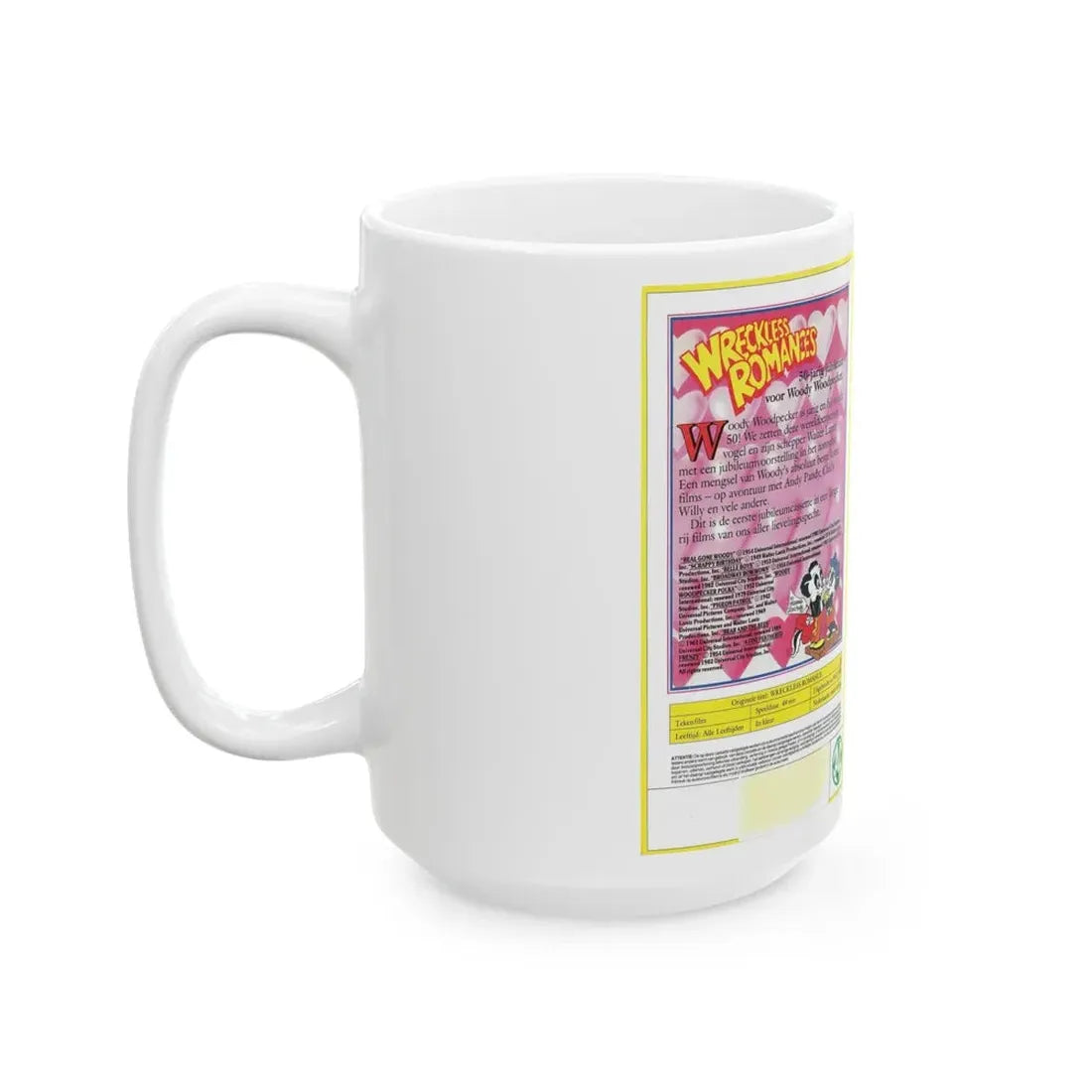 WOODY WOODPECKER WRECKLESS ROMANCES (VHS COVER) - White Coffee Mug - Go Mug Yourself