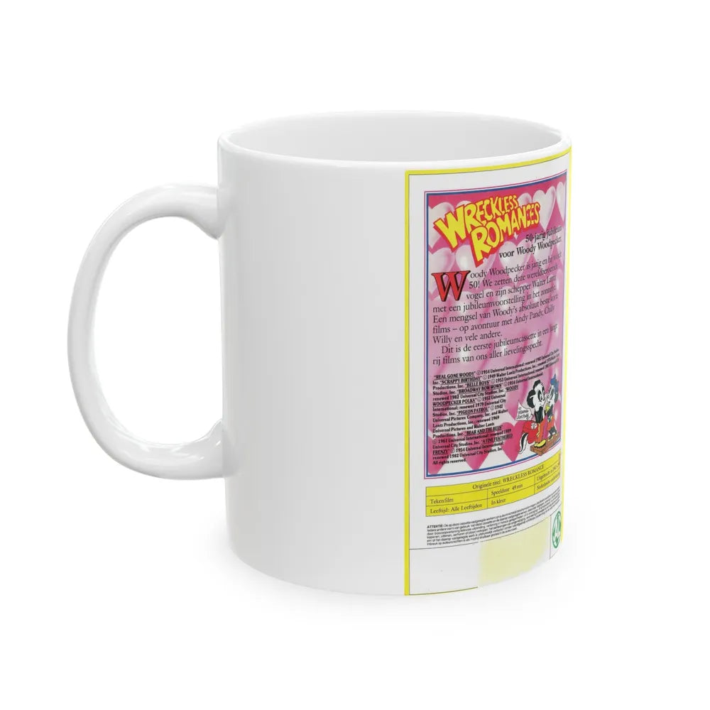 WOODY WOODPECKER WRECKLESS ROMANCES (VHS COVER) - White Coffee Mug-Go Mug Yourself