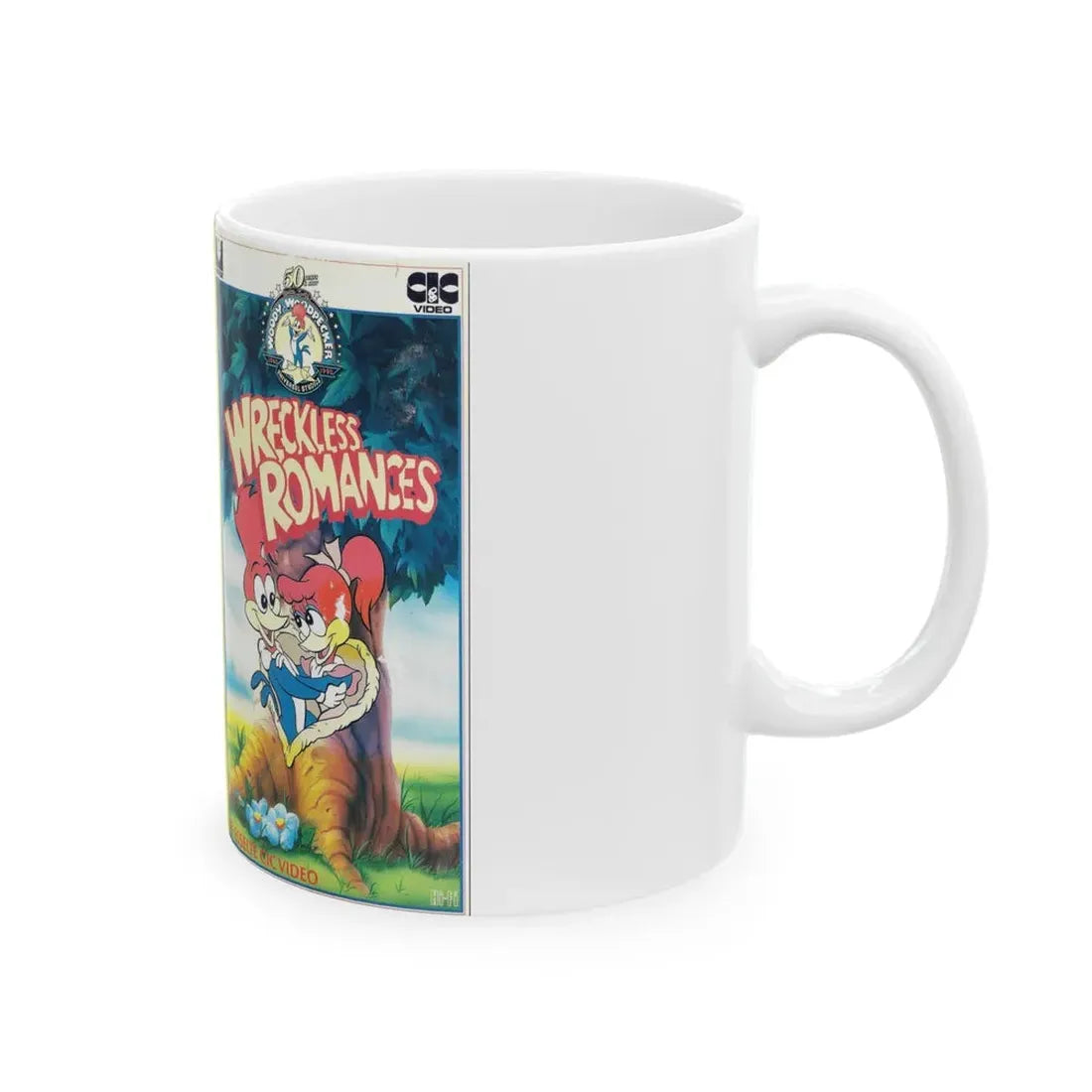 WOODY WOODPECKER WRECKLESS ROMANCES (VHS COVER) - White Coffee Mug - Go Mug Yourself