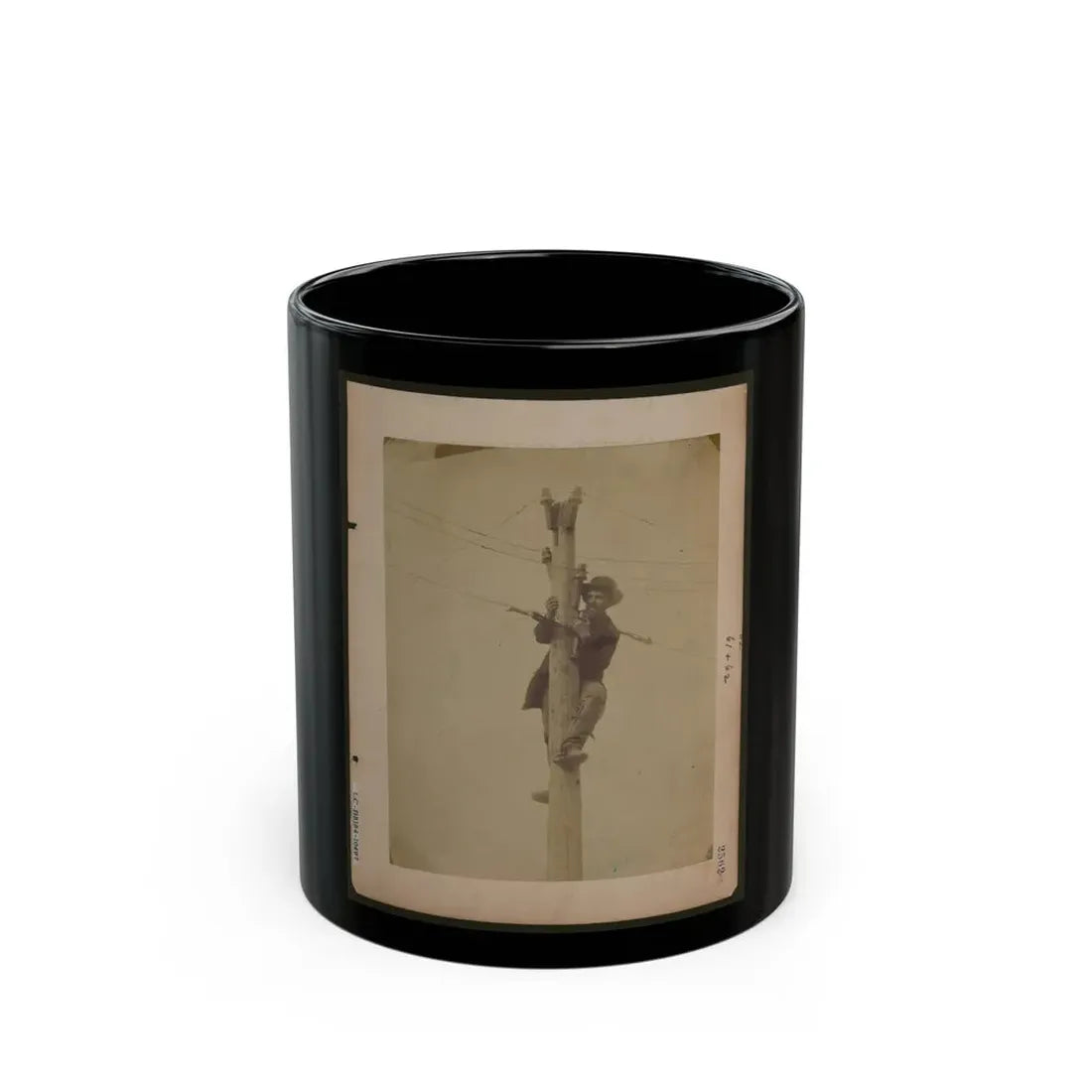 Worker Repairing Telegraph Line (U.S. Civil War) Black Coffee Mug 11oz - Go Mug Yourself
