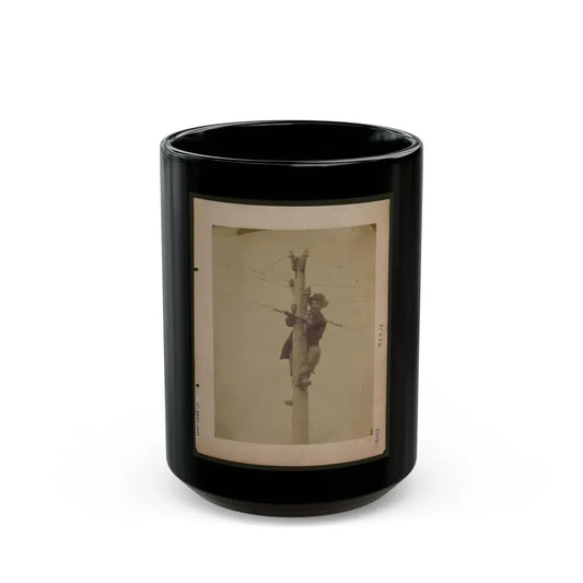 Worker Repairing Telegraph Line (U.S. Civil War) Black Coffee Mug 15oz - Go Mug Yourself