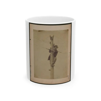 Worker Repairing Telegraph Line (U.S. Civil War) White Coffee Mug 11oz - Go Mug Yourself