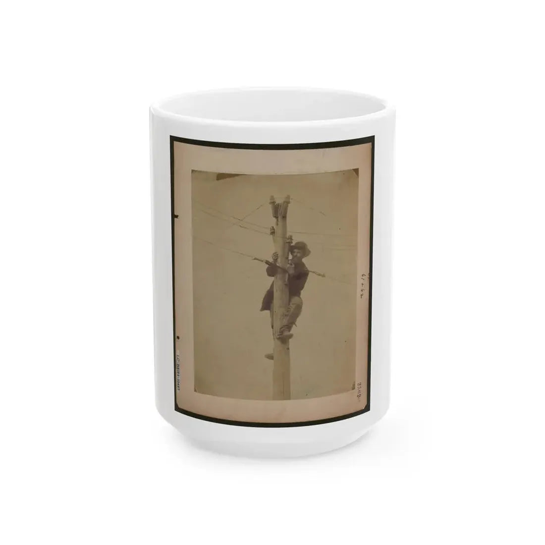 Worker Repairing Telegraph Line (U.S. Civil War) White Coffee Mug 15oz - Go Mug Yourself