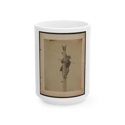 Worker Repairing Telegraph Line (U.S. Civil War) White Coffee Mug 15oz - Go Mug Yourself