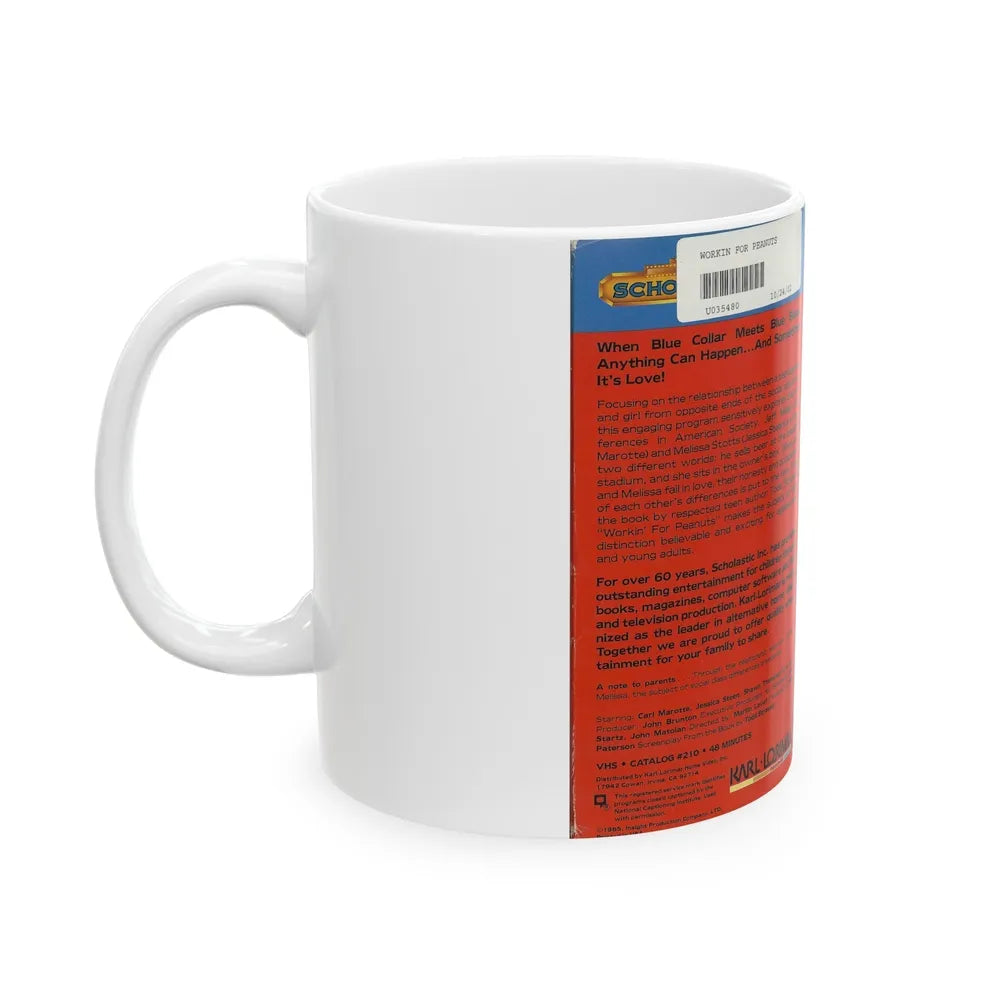 WORKIN FOR PEANUTS SCHOLASTIC LORIMAR (VHS COVER) - White Coffee Mug-Go Mug Yourself