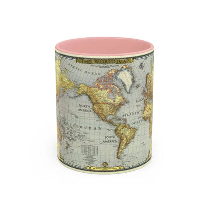 World Map (1943) (Map) Accent Coffee Mug 11oz Pink - Go Mug Yourself