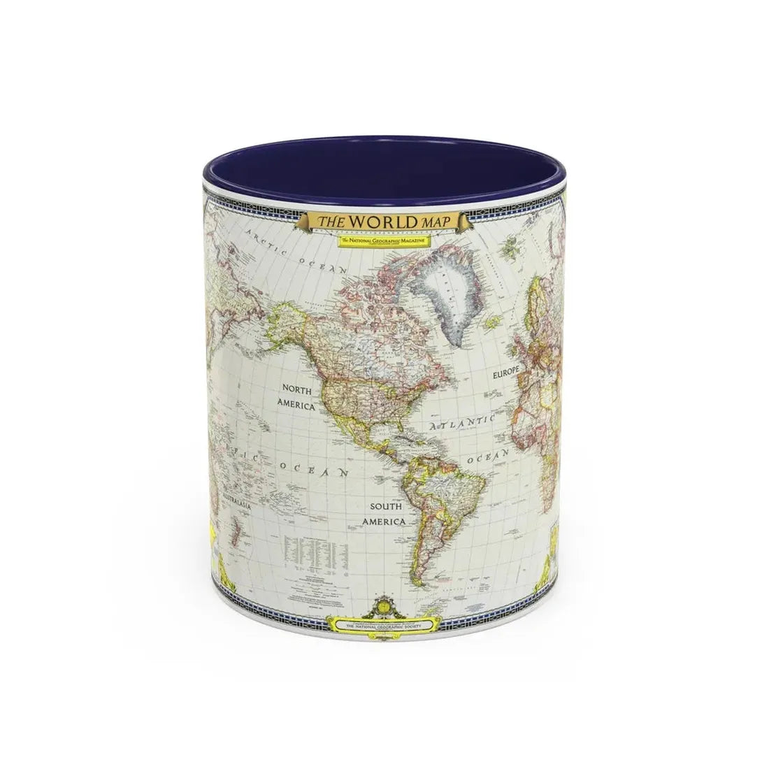 World Map (1951) (Map) Accent Coffee Mug 11oz Navy - Go Mug Yourself