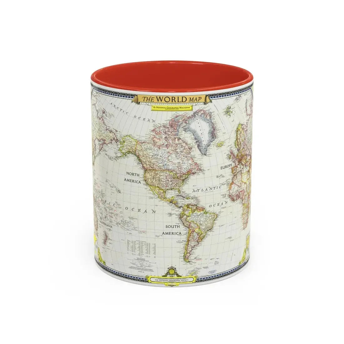 World Map (1951) (Map) Accent Coffee Mug 11oz Red - Go Mug Yourself
