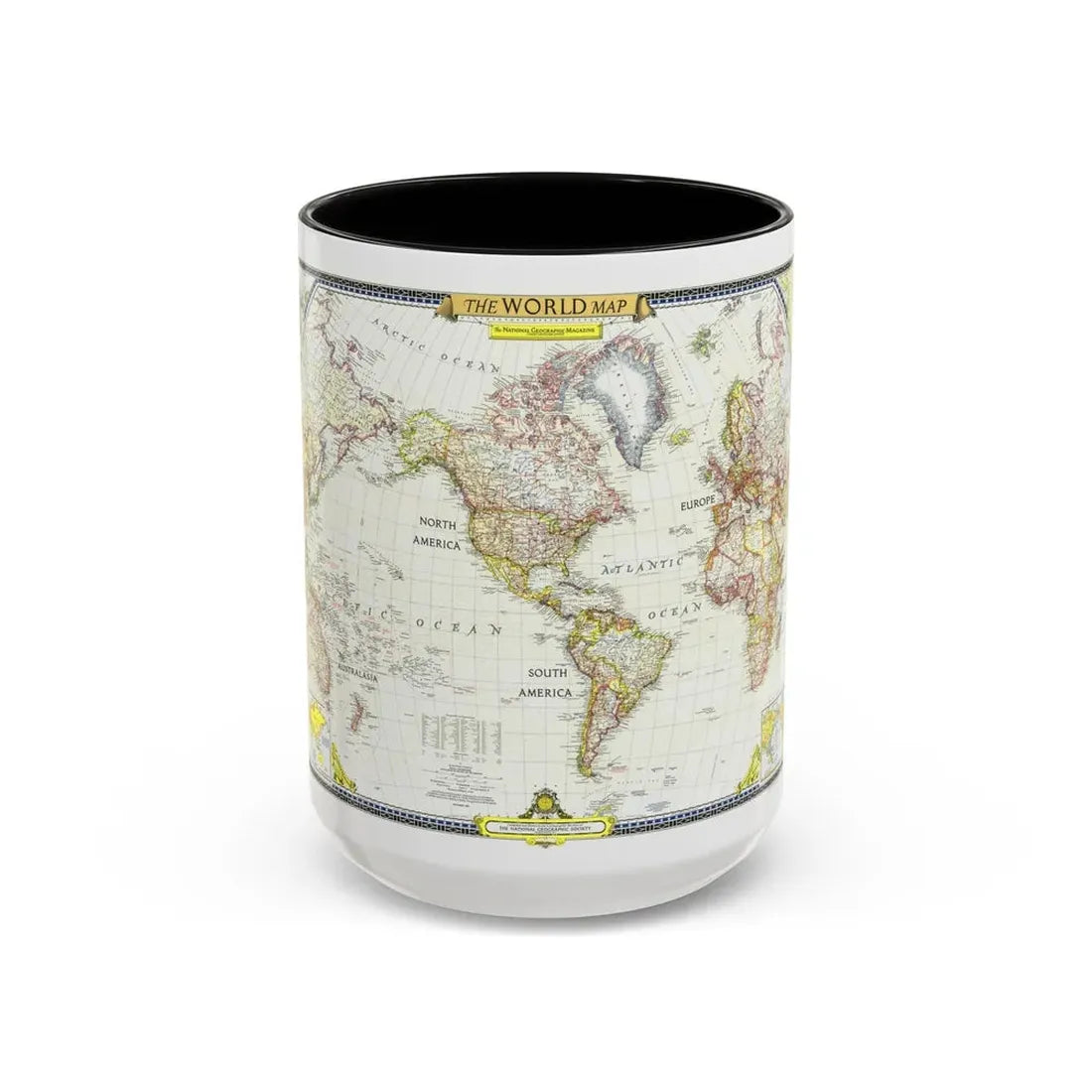 World Map (1951) (Map) Accent Coffee Mug 15oz Black - Go Mug Yourself