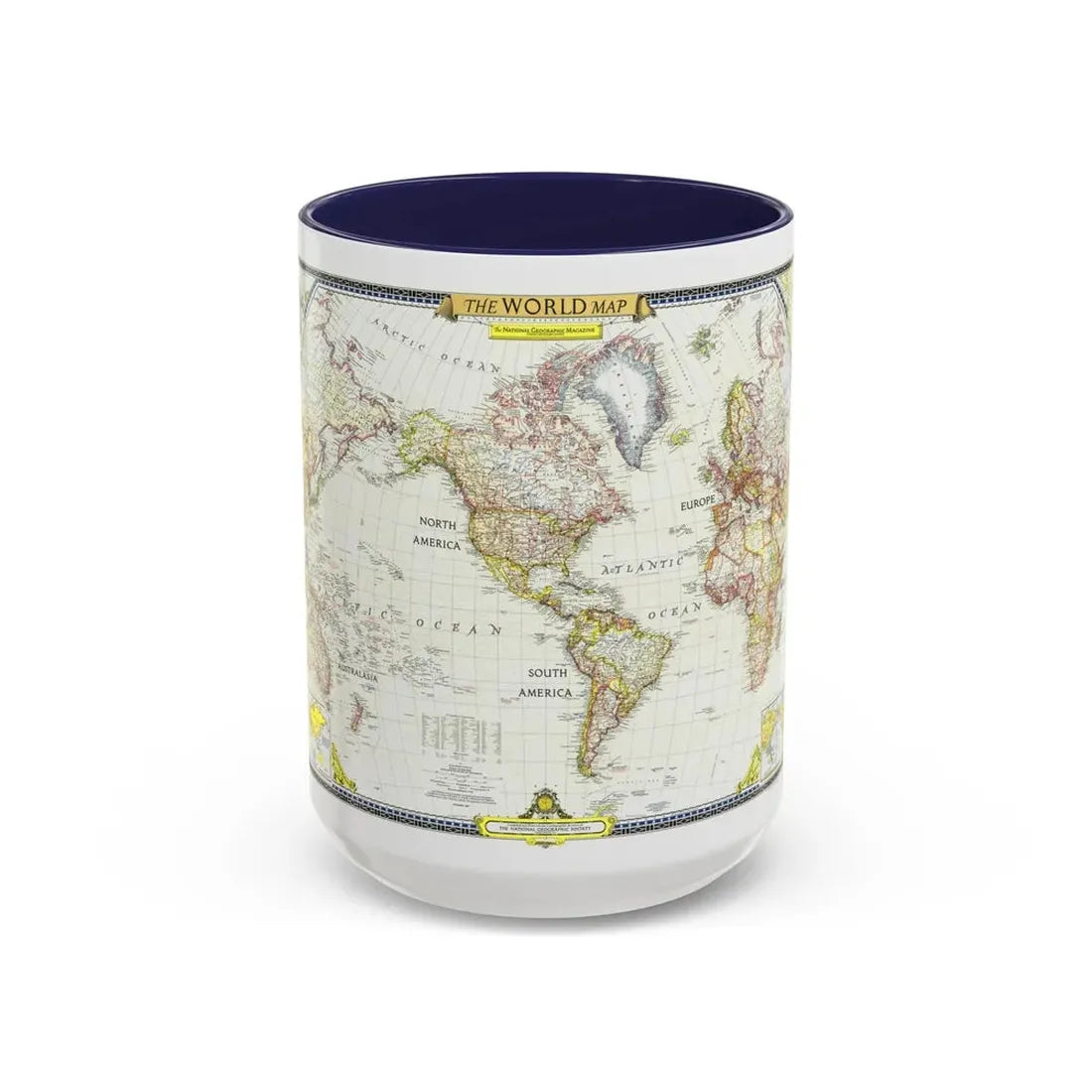 World Map (1951) (Map) Accent Coffee Mug 15oz Navy - Go Mug Yourself